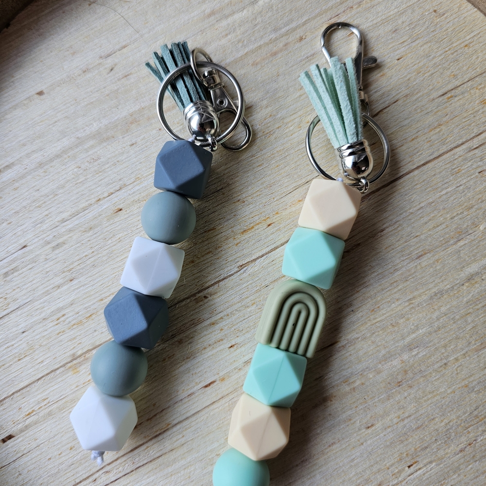 Geometric Beaded Keychain with Tassel